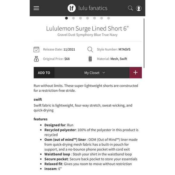 Lululemon Surge Lined Short 6" Gravel Dust Symphony Blue True Navy Sz M Gym - Picture 16 of 16